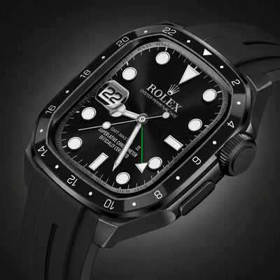 Apple Watch Mod Zinc Alloy Case & Rubber Strap – Black GMT Style - 