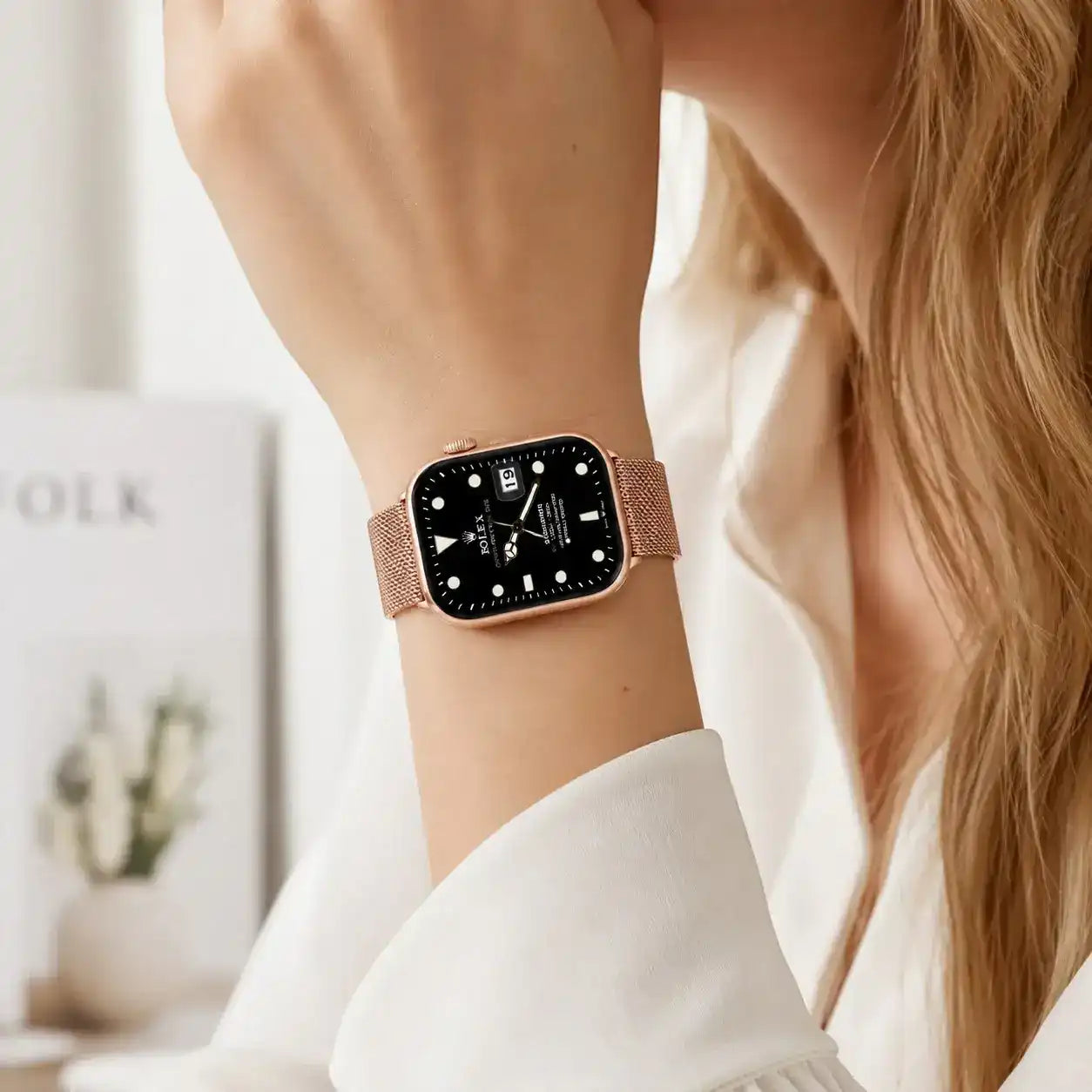 Apple Watch Mod Milanese Steel Strap – Pink Classic Style - 