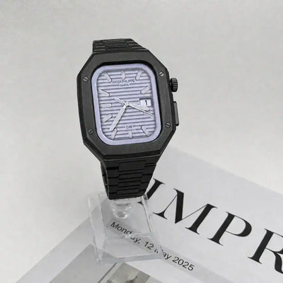 Apple Watch Mod Steel Case & Strap – Black Nautilus Style - 