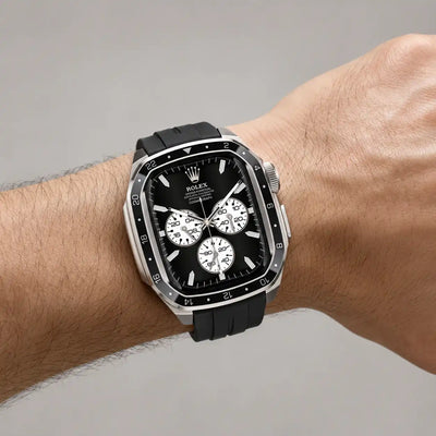 Apple Watch Mod Zinc Alloy Case & Rubber Strap – Silver GMT Style - 