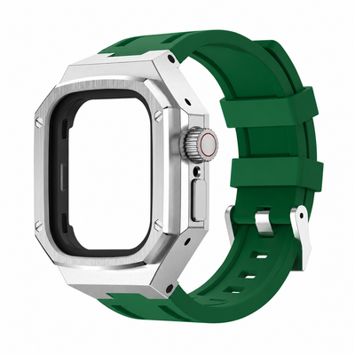 Silver Steel Apple Watch Ultra Case & Rubber Band Set | Royal Oak Mod Kit - 