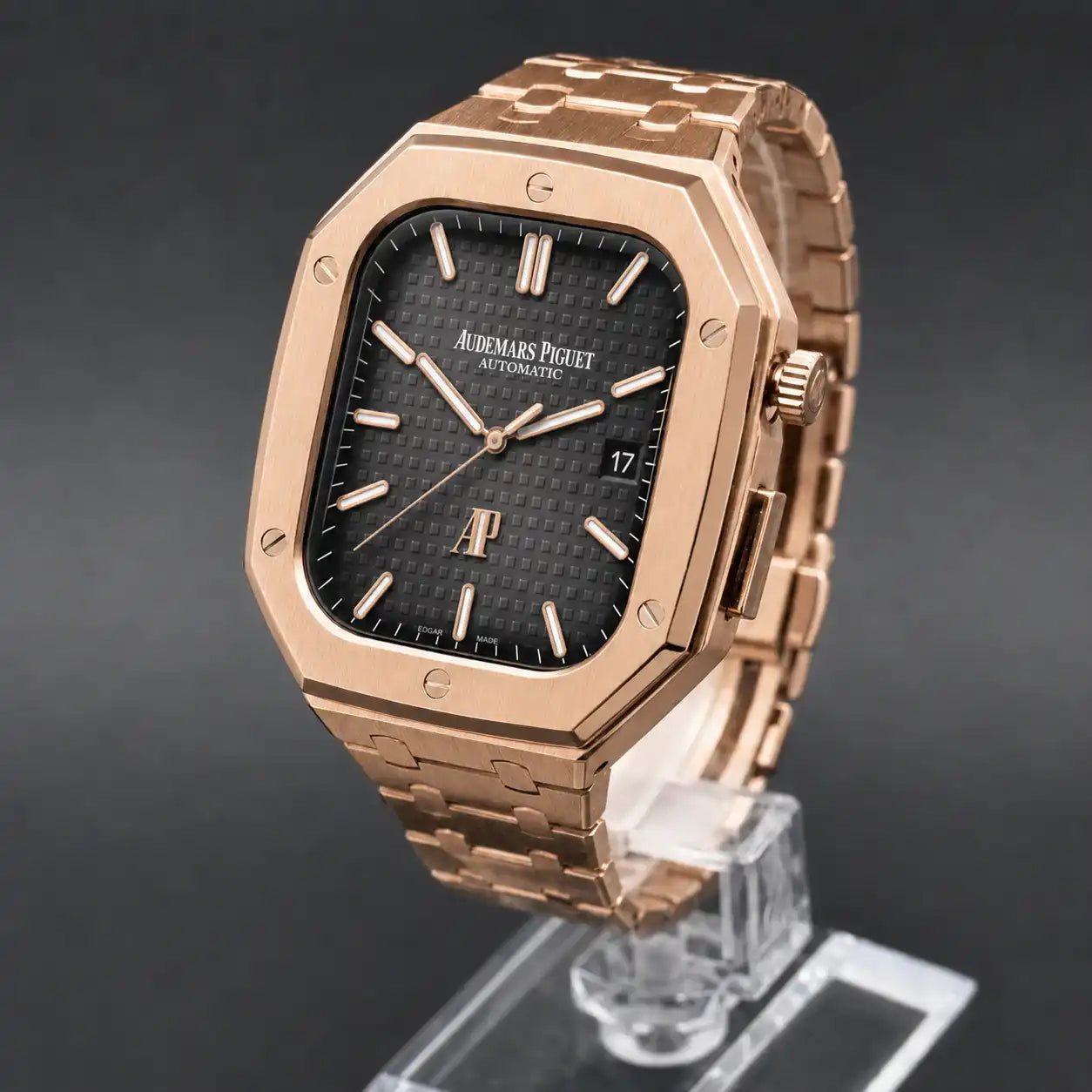 Apple Watch Mod Steel Case & Strap – Rose Gold Oak Style - 