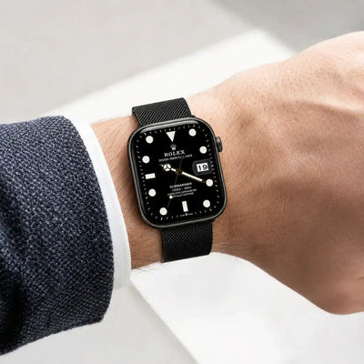 Apple Watch Mod Milanese Steel Strap – Black Classic Style - 