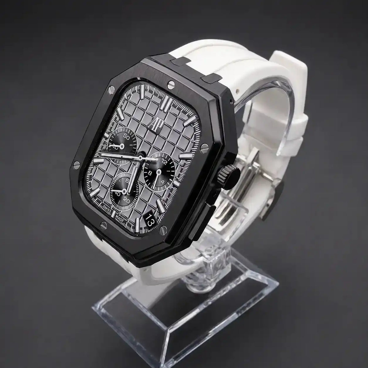 Black Steel Apple Watch Case & Rubber Band Set | Royal Oak Mod Kit - 