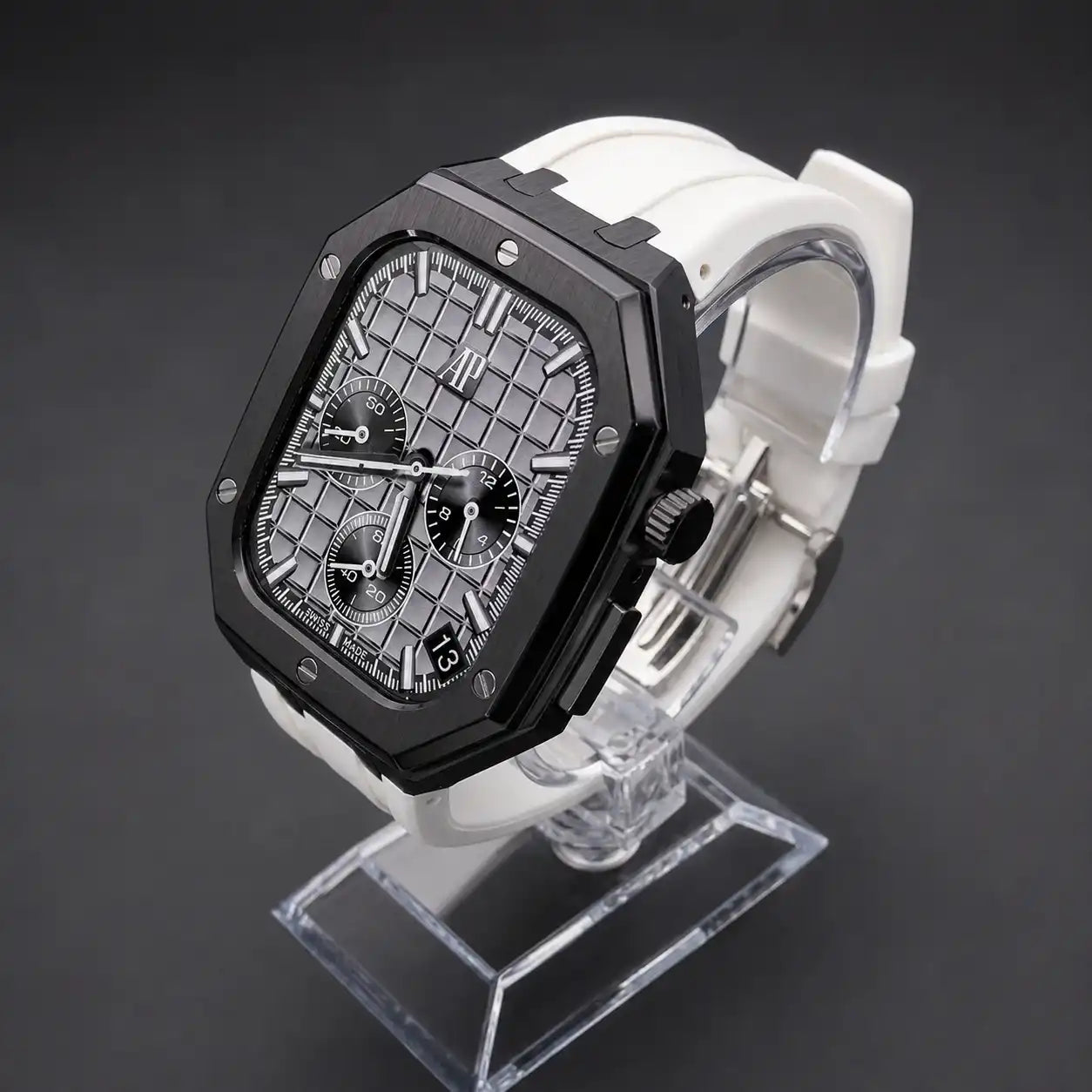 Apple Watch Mod Steel Case & Rubber Strap – Black Oak Style - 