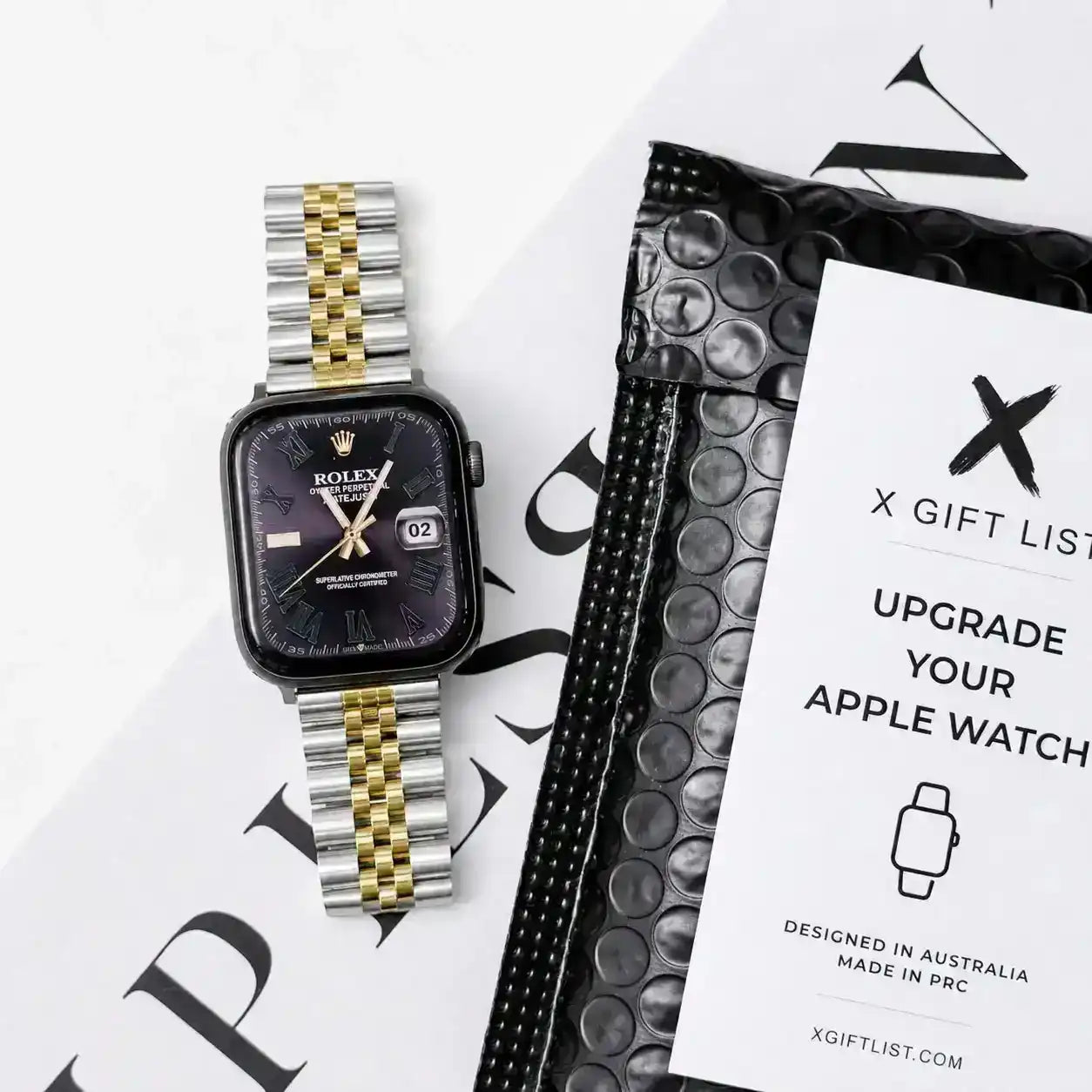 Apple Watch Mod Jubilee Steel Strap – Silver & Gold Datejust Style - 