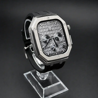 Apple Watch Mod Steel Case & Rubber Strap – Silver Oak Style - 