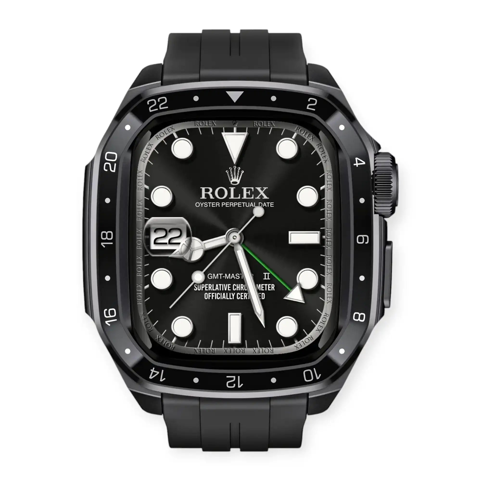 Apple Watch Mod Zinc Alloy Case & Rubber Strap – Black GMT Style - 