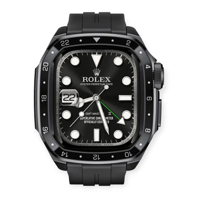 Apple Watch Mod Zinc Alloy Case & Rubber Strap – Black GMT Style - 