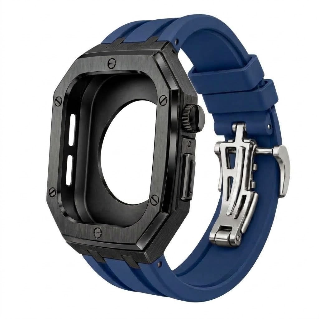 Black Steel Apple Watch Case & Rubber Band Set | Royal Oak Mod Kit - 