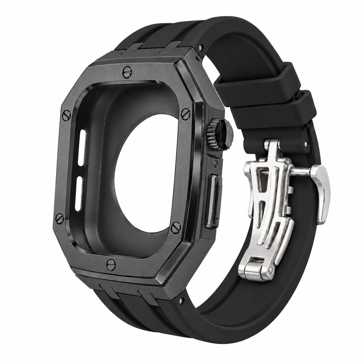 Black Steel Apple Watch Case & Rubber Band Set | Royal Oak Mod Kit - 
