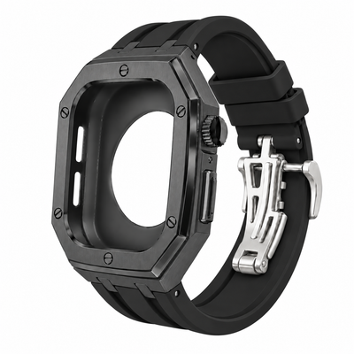 Black Steel Apple Watch Case & Rubber Band Set | Royal Oak Mod Kit - 