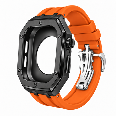Black Steel Apple Watch Case & Rubber Band Set | Royal Oak Mod Kit - 