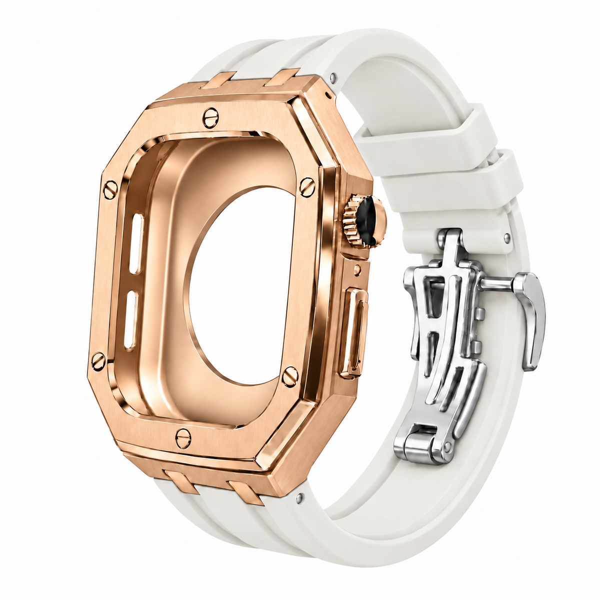 Rose Gold Steel Apple Watch Case & Rubber Band Set | Royal Oak Mod Kit - 
