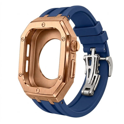 Rose Gold Steel Apple Watch Case & Rubber Band Set | Royal Oak Mod Kit - 