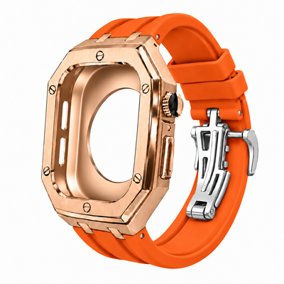 Rose Gold Steel Apple Watch Case & Rubber Band Set | Royal Oak Mod Kit - 