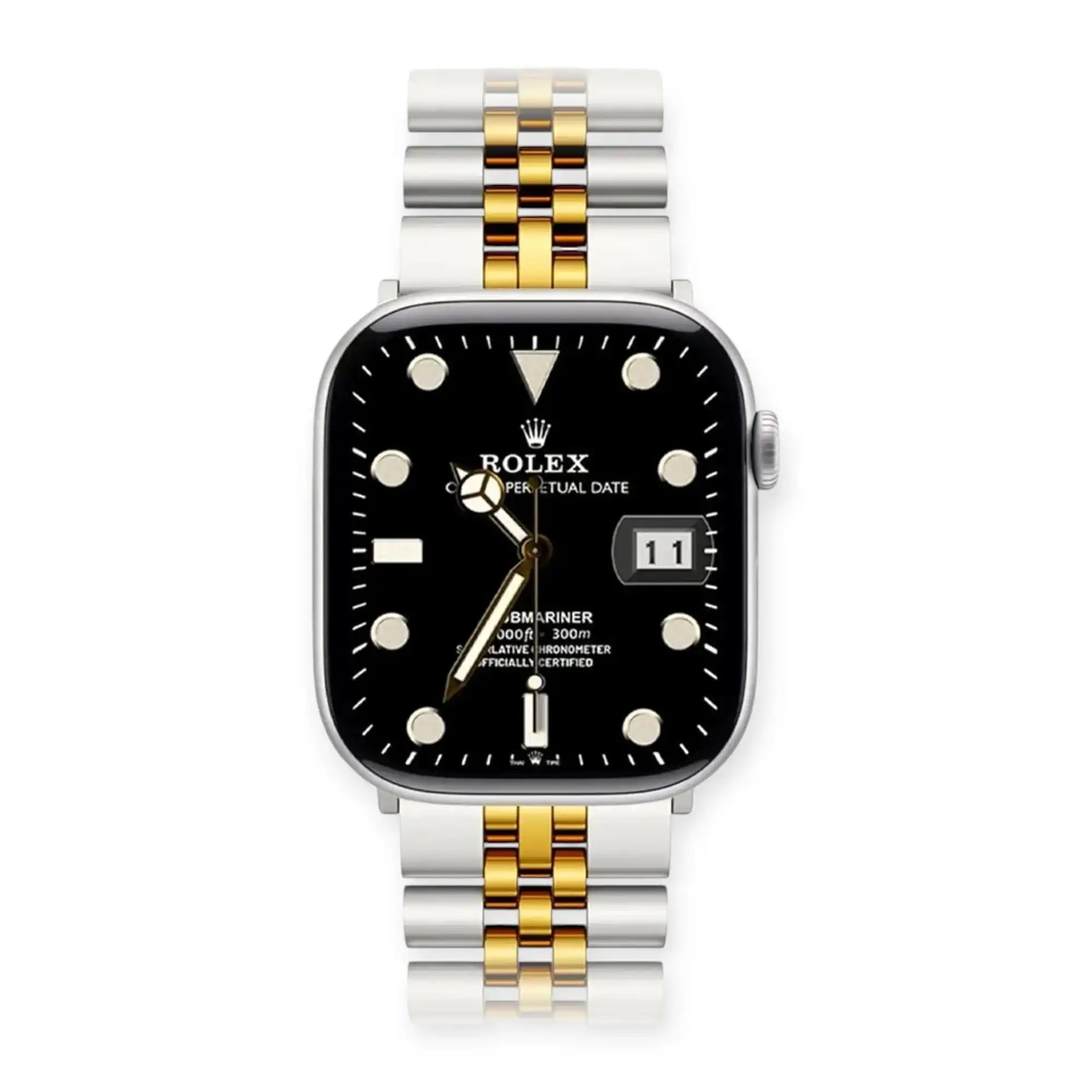 Apple Watch Mod Jubilee Steel Strap – Silver & Gold Datejust Style - 