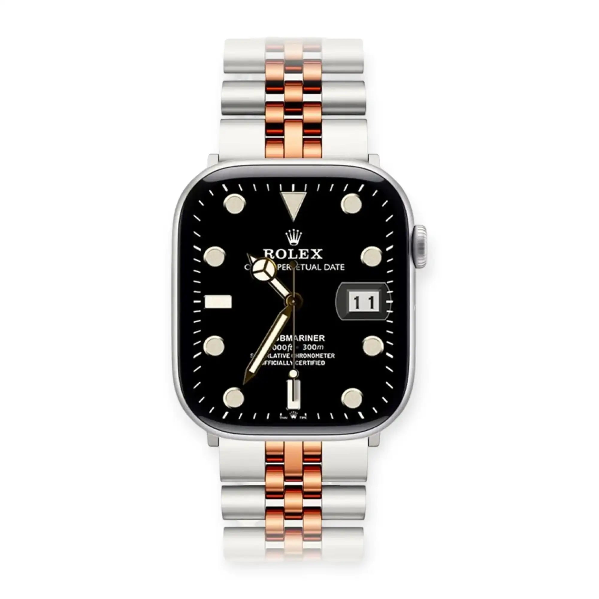 Apple Watch Mod Jubilee Steel Strap – Silver & Rose Gold Datejust Style - 