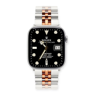 Apple Watch Mod Jubilee Steel Strap – Silver & Rose Gold Datejust Style - 
