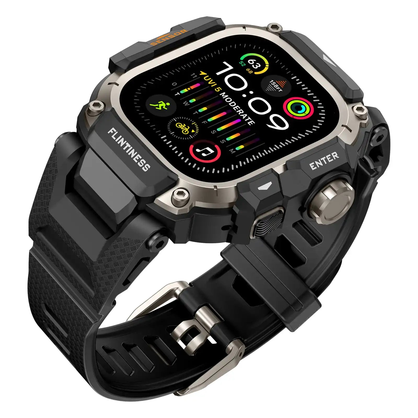 Apple Watch Mod Armor Case & Strap – Black & Titanium Gym Style - 