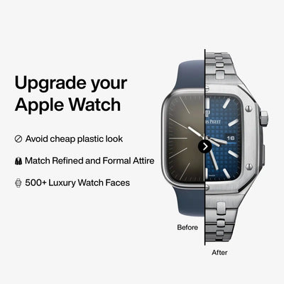 Apple Watch Mod Steel Case & Strap – Silver Oak Style - 