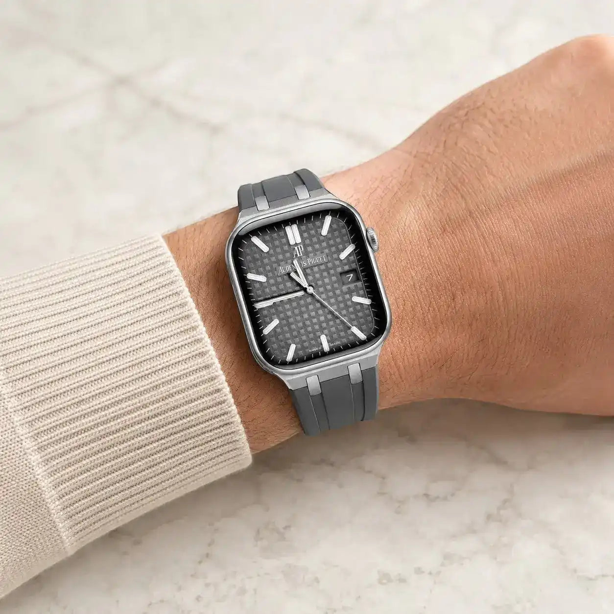 Apple Watch Mod Rubber Strap – Grey Oak Style - 